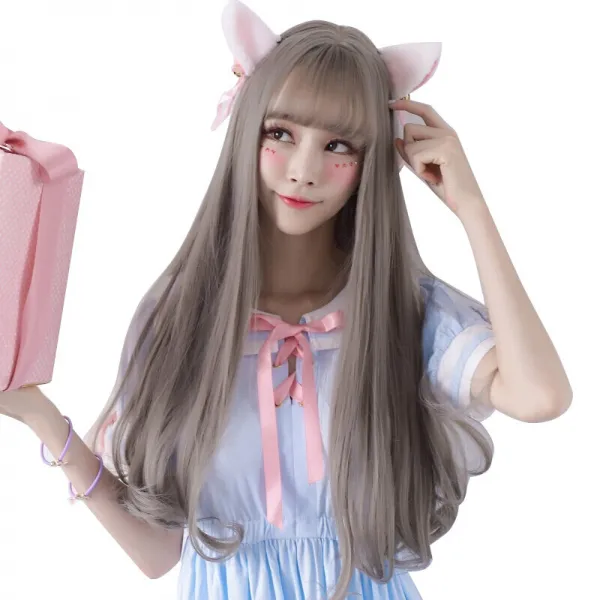 다이너 가발 여긴 생머리 분위기 앞머리 한국 자연스럽고 박진감 넘치는 원안 헤어스타일 수수한 얼굴 무광 모조 청목 리넨 그레이, 상세페이지 참조