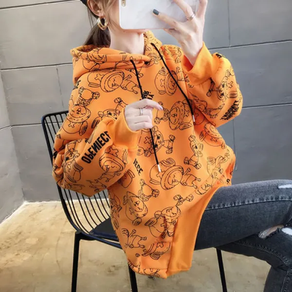 바니드 여성 캐릭터 맨투맨 오버핏 박시 후드 긴팔 티셔츠