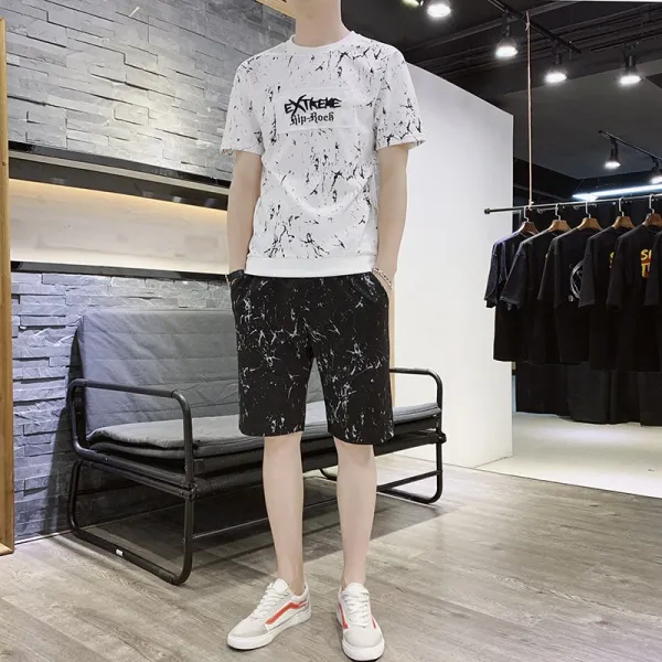 돈깡샵 캐쥬얼반팔티셔츠 캐주얼반팔티셔츠 카모반팔티 운동 남자 여름 캐주얼복 룩 트렌드 반바지 얇은 투수영복