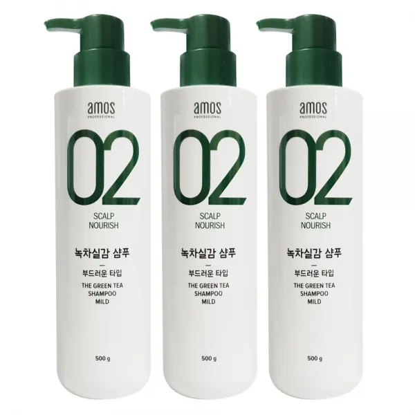 아모스프로페셔널 녹차실감 샴푸 부드러운 타입, 500g, 3개