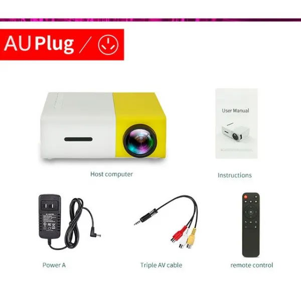 Lejiada yg300 led 소형 영사기 320x240 화소는 1080 p 휴대용 영사기를 지원한다 가정 매체 선수 붙박이, 04 Yellow AU Plug