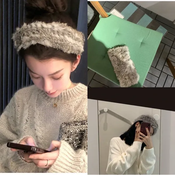 반다나 handle동일한타입 스타일털 모발 헤드밴드 귀여운 머리끈 토끼털 퍼머플러 헤어밴드