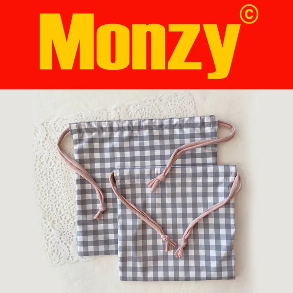 몬지얀 소녀소녀한 체크더스트백 이너 파우치 그레이와 블루 속가방 뜨개질 Diy 패키지 소사이즈 그레이 1개