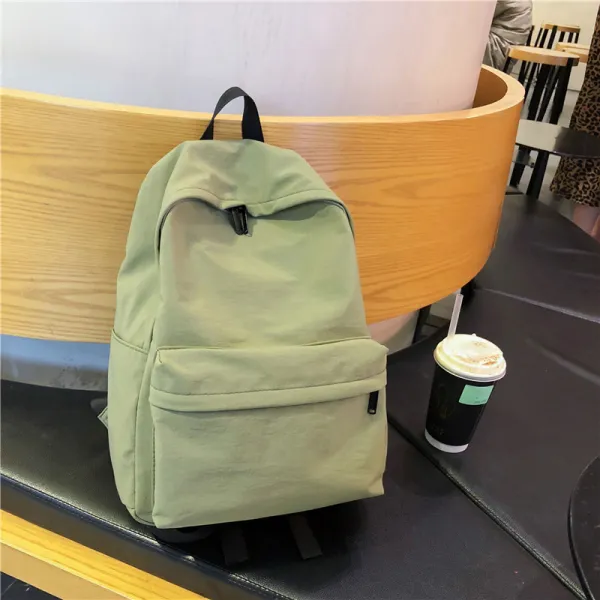 천가방 일본책 가방 경증소녀 고풍스러운 단색 백팩 나일론 방수 캠퍼스 학생 인스타그램 슈퍼파이어 백 녹색 실물은 깊습니다