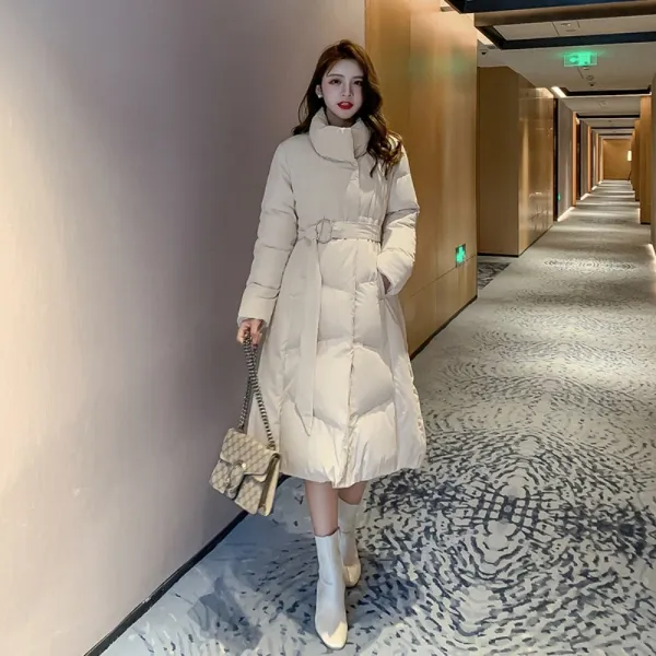 블랙 아이보리 허리 스트랩 슬림 롱 패딩 GH8-443