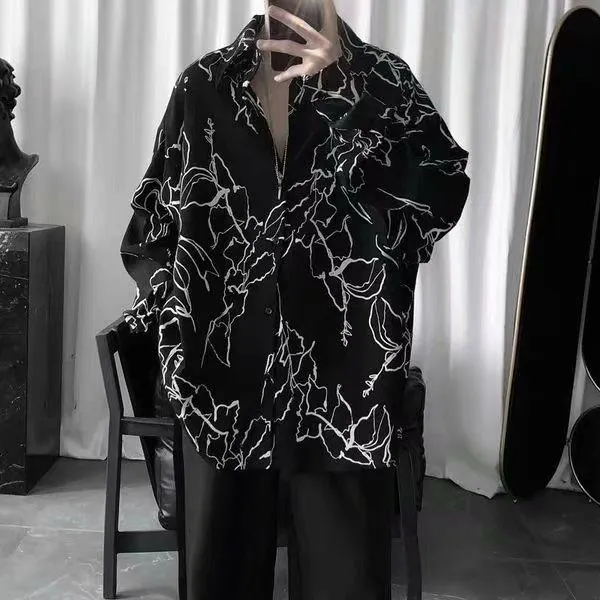 망고베리 빈티지 긴팔 가을 인싸템 긴소매 마른남자옷 홀치기염색 와이드 루즈핏 암흑계 건달카리스마 스탠딩카라 니트셔츠