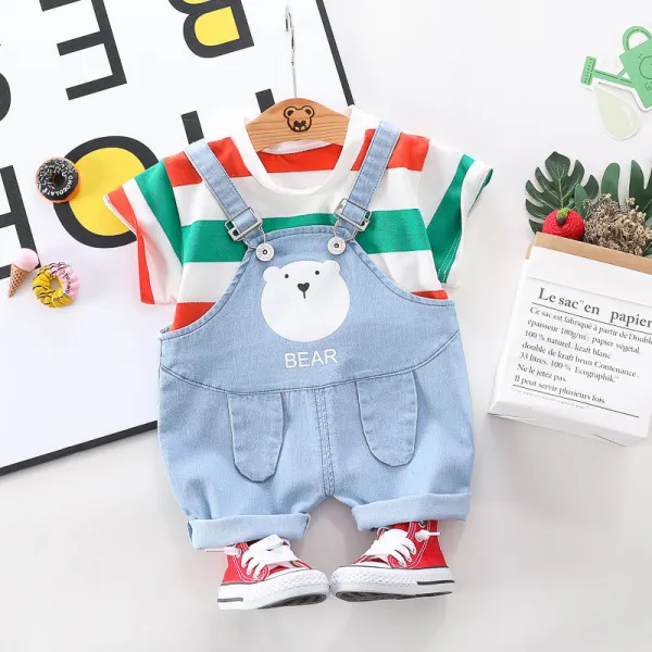 YFSJY 여름 아기 옷 한 벌 아이들 곰 소년 무지개 셔츠 데님 Overalls 청바지 2 개/대 유아 형식적인 의류 아이 Tracksuits