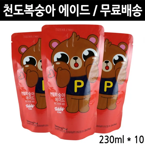태웅식품 파우치음료 아이스테디 천도복숭아 에이드, 10개, 230ml