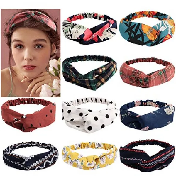 Ondder 10 팩 머리띠 여성 자유 분방하게 사는 머리띠 매듭있는 헤드 밴드 와이드 헤드 밴드 매듭 터번 머리띠 헤어 밴드 여성용 탄력적