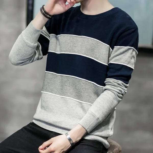  에이아이쇼퍼 남성 라운드 줄무늬 니트 스웨터 17 565062051669_aishop