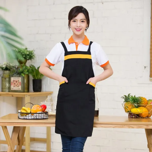 종업원 앞치마걸이 목 큼 앞치마 과 야채 마트 외식 밀크 티집 물 바 작업복 맞춤 L 블랙 엘로우