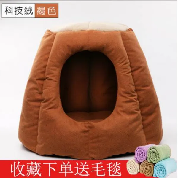 사계절 통용 평판형 몽골 보온 애완동물 펫 강아지집, 둥우리 - 융 과학 기술이다 -갈색
