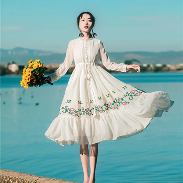 플라워 자수 레이스 쉬폰 복고 개화기 경성 소녀풍 원피스