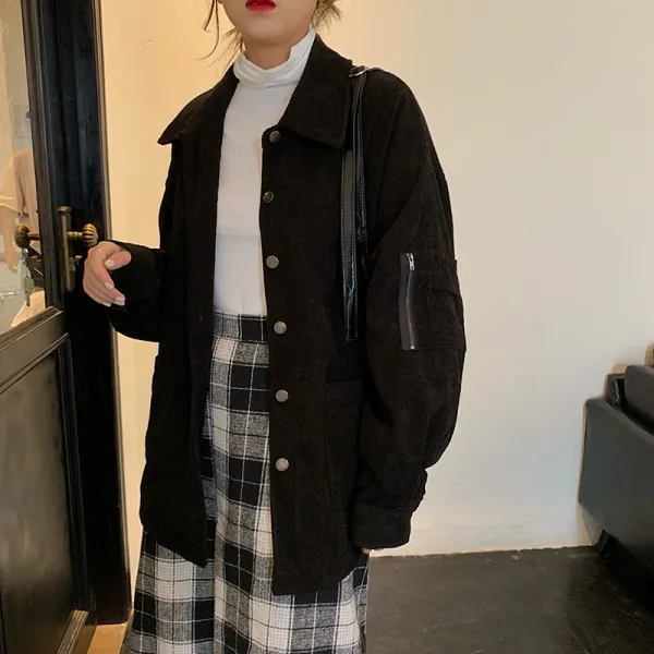 가심비 여성 코듀로이 루즈핏 포켓 셔츠 솔리드 블라우스 셔츠 Gd021b110442