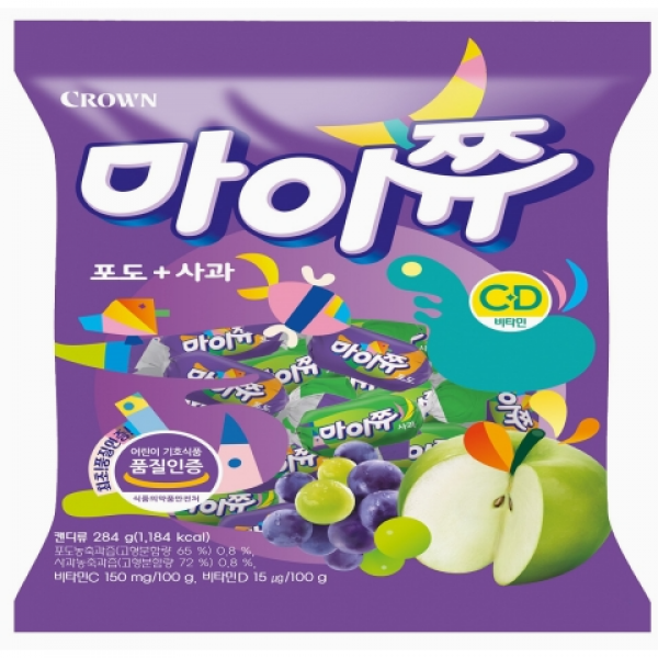 크라운 마이쥬 대용량 젤리 852g 복숭아 딸기/ 포도 사과/ 오렌지요거트 마이쭈 (대략206개), 포도사과맛