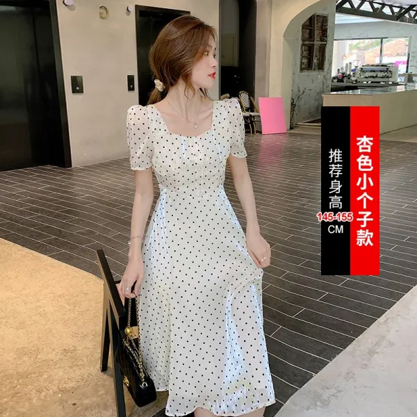 도트원피스 여름 프렌치 스퀘어넥 클래식 슬림 보여 작은 키 여성 3585757645
