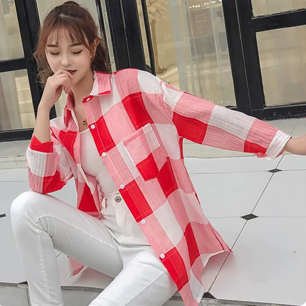 [제로의옷장]거즈면 언발 체크 셔츠 BE0628N03