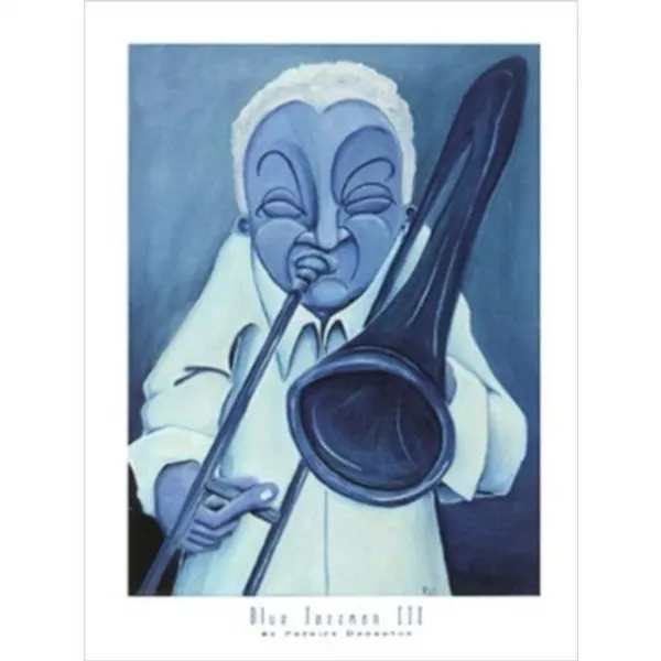 Patrick Daughton의 18x24 아트 프린트 포스터 재즈 블루스 음악 추상 비유적인 트롬본 플레이어 블루의 Artartless Blue Jazzman III