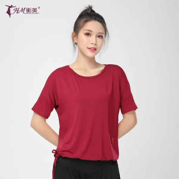 Mar.20 49번 박시한 안무 연습복 상의 여성인 고전무용 민속춤 현대무용 의상 반팔 2019 신상가을z M S271 반팔 와인 레 드