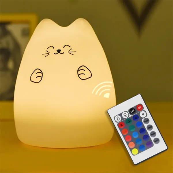 2019 귀여운 크리 에이 티브 실리콘 고양이 Led 밤 빛 크리 에이 티브 Usb 충전 램프 7 색 변경 원격 제어 홈 Accesso 오류시 연락주세요 01_온난한 백색