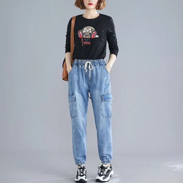 굿씽알파 밴딩 데님 스키니핏 배기팬츠 여성 청바지