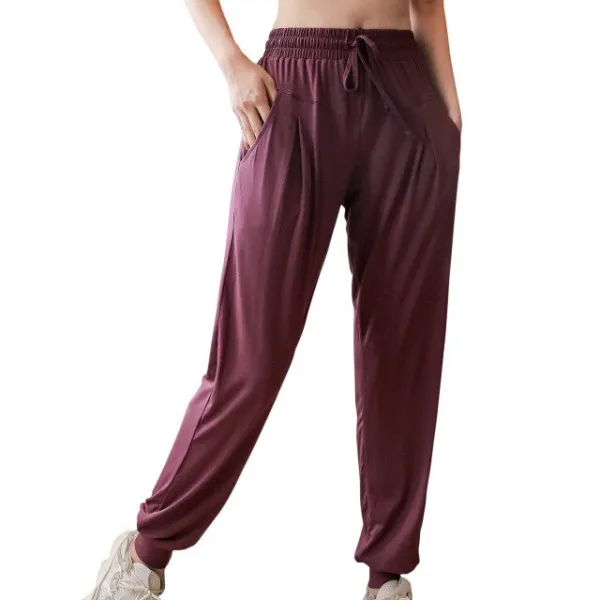 헬스팬츠 가을 스카이 겨울 여성 속건 주머니 DRAWSTRING 탄력 바지 허리 뒤늦다 6관리 조거 캐쥬얼, 보라색 L