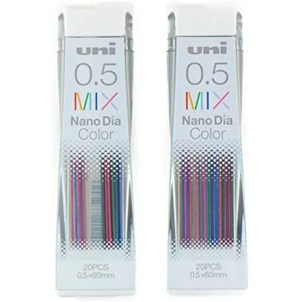 [해외직구]일본 문구점 Uni Mechanical Pencil Lead Nano Dia 0.5mm 컬러 믹스 20 리드 x 2 팩 (총 40 리, 1개, One Color