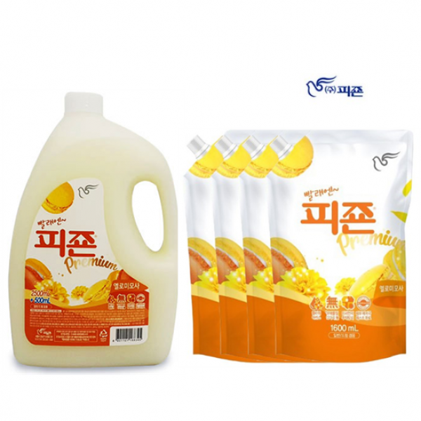 호호몰 (총5개)빨래엔~~피죤 옐로우미모사 3L 용기+1.6L 리필형 X4개 ~따뜻하고 포근한 향기의~, 1set