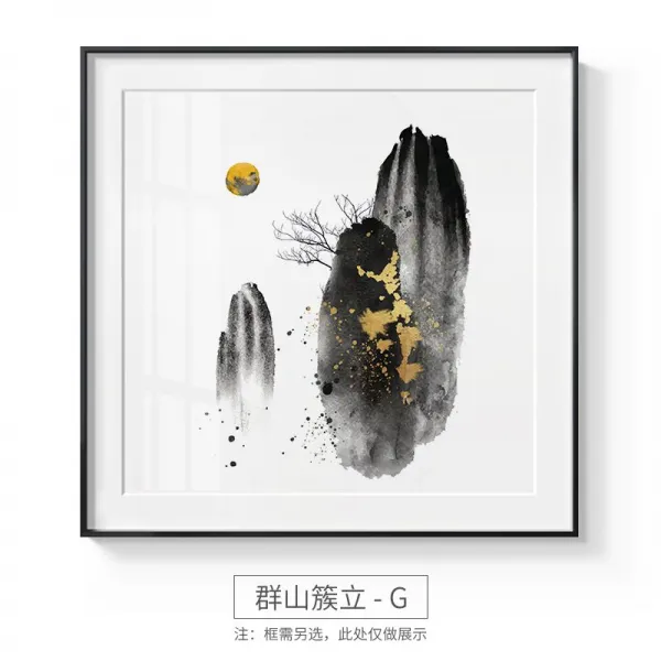 신 중국식 현관을 경멸하다 인테리림 흑백 수묵 부처님 침실 그림을 걸다 호텔 상담 가방 복도 경사금（알루미늄합금그림물통_오뭇산빼곡히들어서다 G유화그