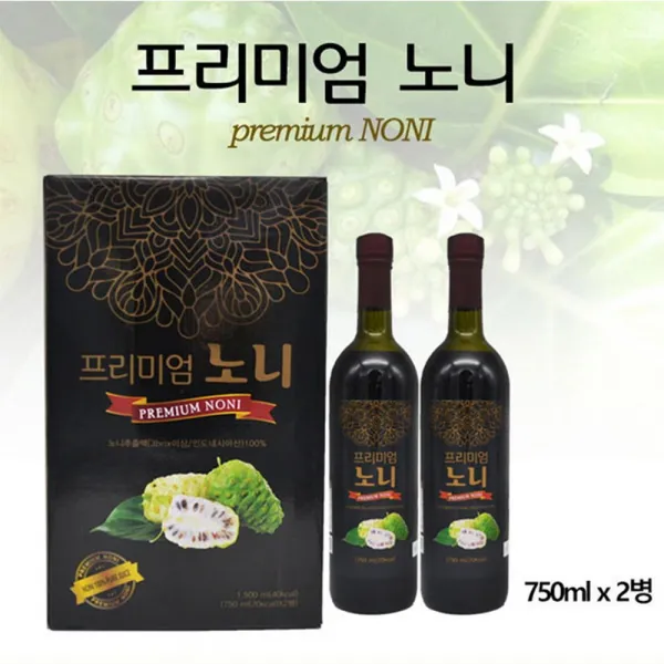 프리미엄노니 자연산 노니 원액 발효숙성 주스 엑기스 100% 야생 프로제로닌 저온추출 효능 먹는법 건강음료 750ml 2세트