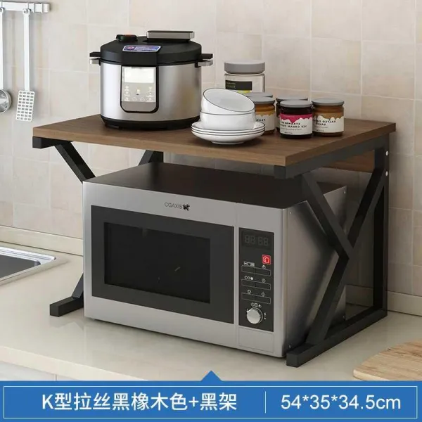 레인지대 렌지장 수납 선반 오븐 더블층 렌지대 맛내기 테이블위 심플 2층선반 다층 스탠드형 스탠드대, T02-K형질 블랙사 도토리+블랙선반