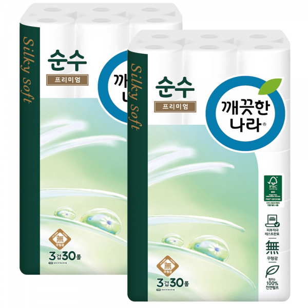깨끗한나라 3겹 순수 프리미엄 화장지 33m*30 2pack 단일상품