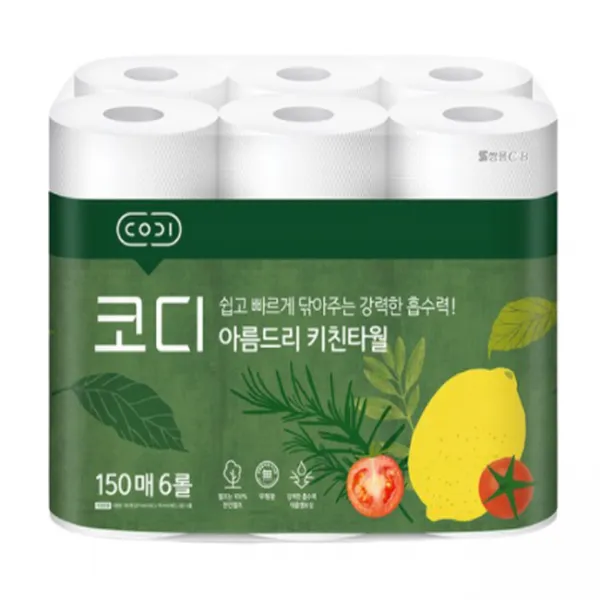 코디 아름드리 천연펄프 키친타올 150매, 6개입, 1개