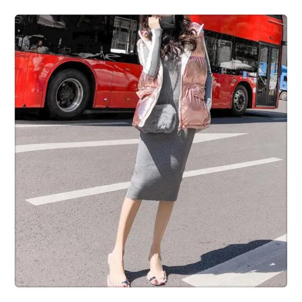 가을 새로운 패션 기질 긴팔 높은 목 슬림 니트 드레스np1938