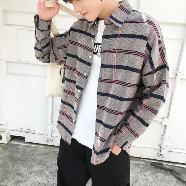 체크 심기 스웨인 패기류 외 Ulzzang 핸즈프리 chic 이른 가을 셔츠 남 디자인 느낌, 카키컬러