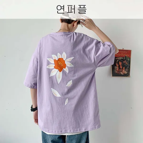 뉴타임즈 반팔 티셔츠 남하 미니멀한 디자인 반팔 헐렁한 티셔츠 QH25 A10, 연퍼플