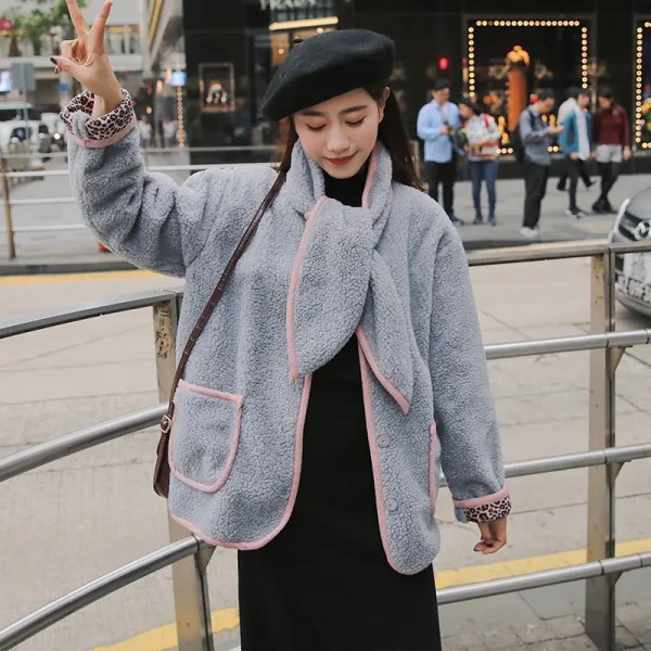 퍼목도리 램스울 여자외투 겨울 chic학생 숏스타일 2019뉴 루즈핏 무스탕 알갱이 인기있는옷