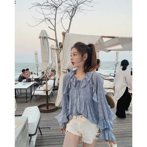 쟈딕블라우스 유쾌함 여름 입기 좋은 도착함 싶어 하지 않아 벗기다 내려오다 페플럼 여성 봄 와이드 루즈핏 2206155673