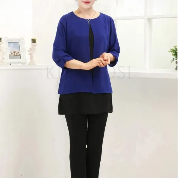 Kirahosi 심플 캐주얼 어머니룩 중노년 여성 미디 롱 셔츠 춘추 얇은 상의 32호+ 덧신 증정