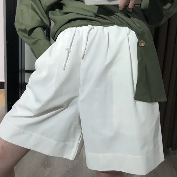 하오타오 반바지 식체 점풍 칸 밴딩 스트랩 솔리드 무지 포켓