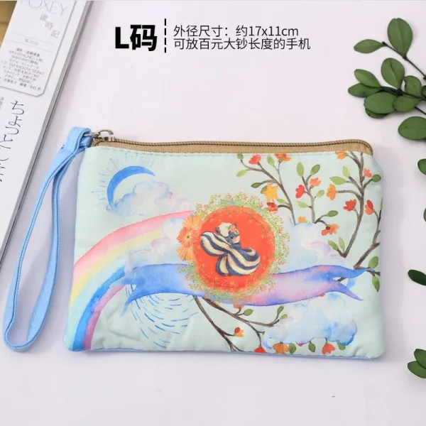 클러치백 .대용량 패브릭 동전지갑 홑겹 지퍼 롱타입 여성 핸디백 큰액정 핸드폰파우치 꽃무늬천