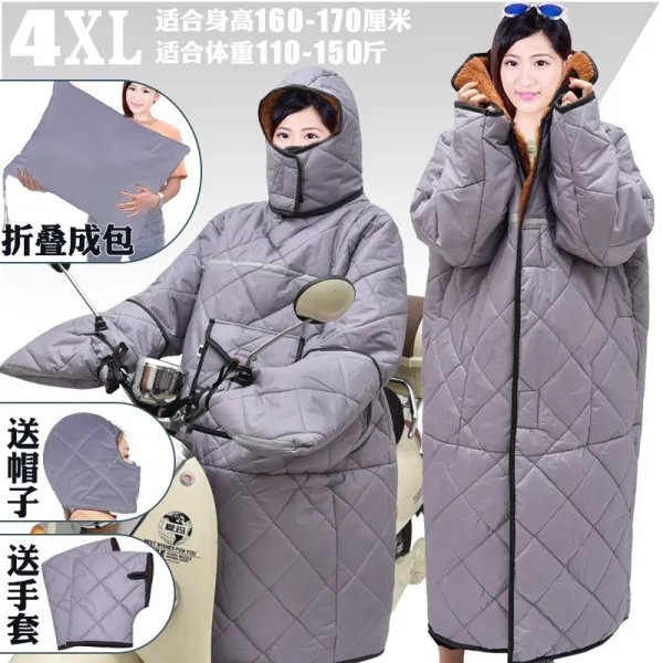 배달 오토바이 워머 바람막이 전기병차는 바람막이 옷을 뒤집어 입고 수동적으로 기모노를 더하, 코트-오버랩/캡-4XL그레이