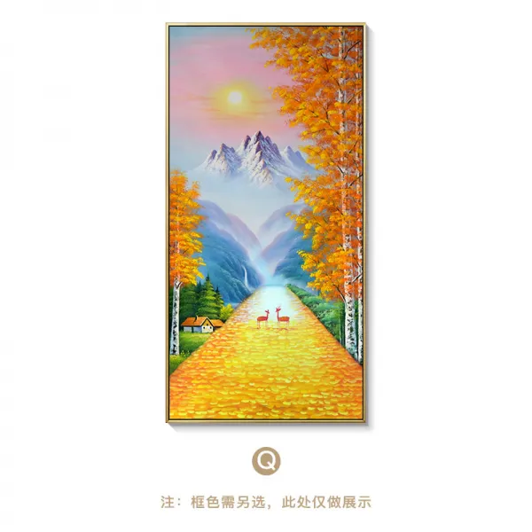 황금 도처에 은행나무 풍경화 인테리림 대단히 부유함 입주 현관화 통로 그림을 걸다 벽화 뮤럴, 블랙알루미늄테두리_도자기정유황금큰길Q<황금큰길>