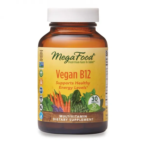MegaFood 메가푸드 비타민B6 + 비타민B12 엽산 비트 30정 악성빈혈 브레인포그, 1mg, 1개