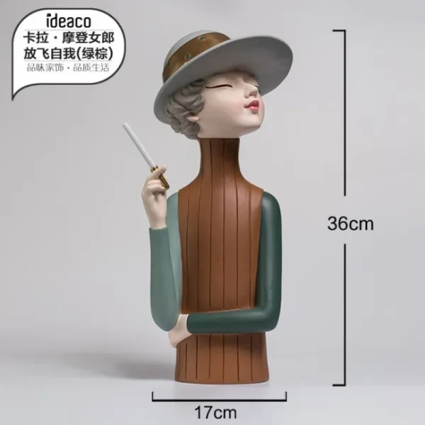 풍선부는 소녀 장식 공예 북유럽 거실 TV 캐비닛 룸 장식, 현대 소녀 비행 자기 (그린 브라운)