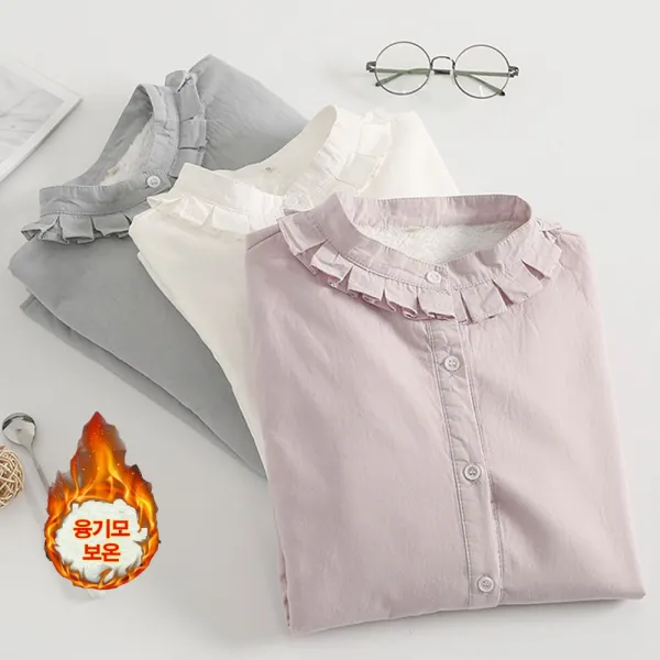 Joyce Shop 오래달리기 기모남방 기모셔츠 기모블라우스 남방 셔츠 가을남방 여성남방 자수남방 체크남방