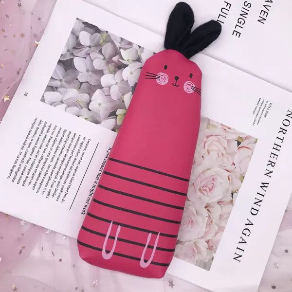 스윗 PU 피질 애니메이션 귀염둥이 래빗 펜파우치 수납 문구용 펜주머니 빅 펜트레이, 레드 내막 블랙실 래빗