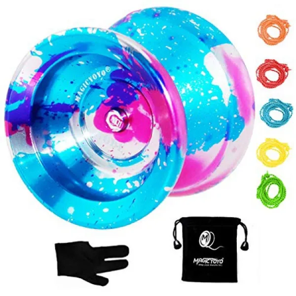 MAGICYOYO Professional 무응답 Yoyo Y01 노드 장갑이있는 긴 회전 시간 가장 예쁜 Yoyo Yoyo 백 및 5, 블루 + 핑크 + 실버