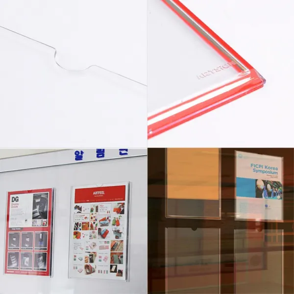 A4 벽부착 투명프레임 안내 광고문 꽂이 아크릴꽂이 회사연혁 영업시간, 1개