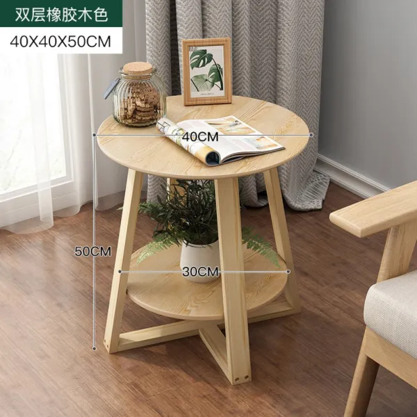북유럽 원목 미니멀스타일 원형 티테이블 사이드테이블 더블 나뭇결 색 직경 40 높이 50cm